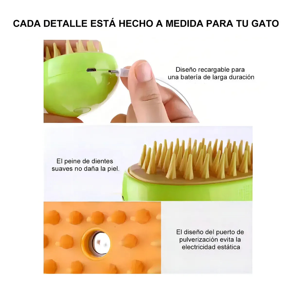 Cepillo A Vapor Para Mascotas 3en 1