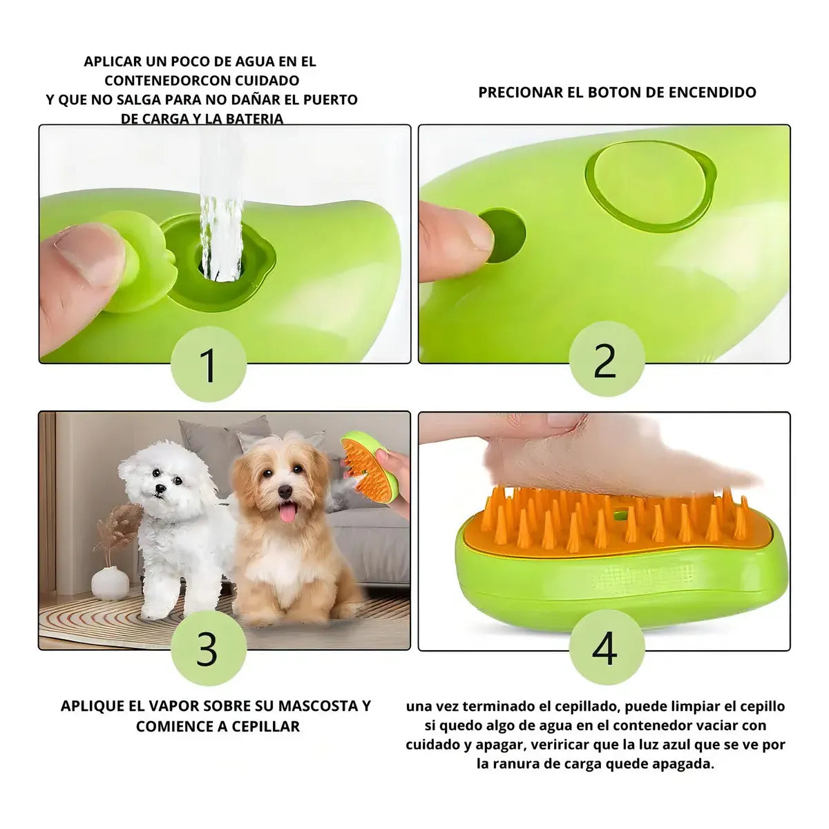 Cepillo A Vapor Para Mascotas 3en 1